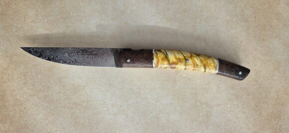 Le Thiers Pirou damascus blade, mammoth bone & molar handle