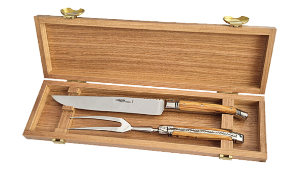 Laguiole Prestige game carving set box, olive wood